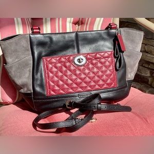 NEW Coach Park Quilted Colorblock Crossbody/Satchel, Black Burgundy Leather.